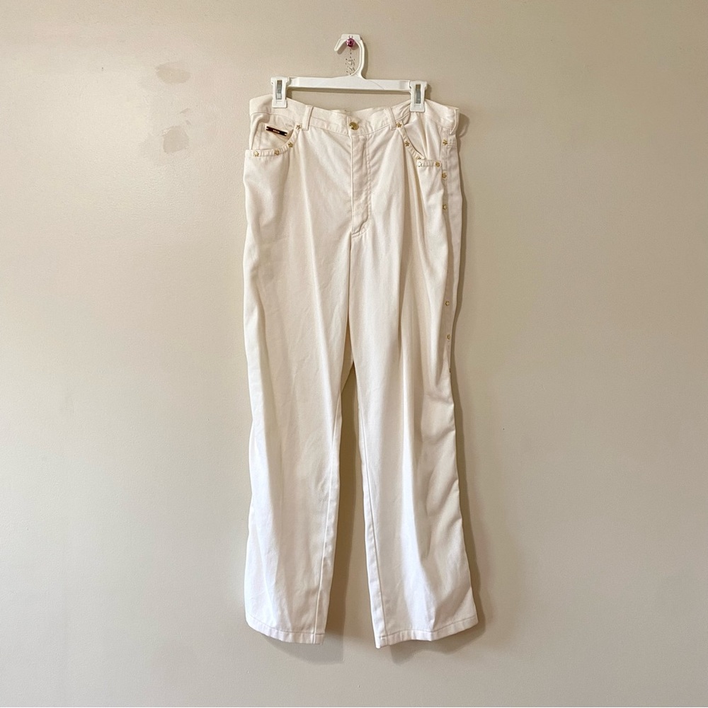 Escada Retro Gold Star Pants White Cream Jeans Size 44